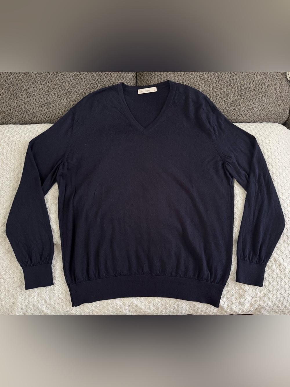 Ermenegildo Zegna Navy Cashmere Silk V Neck Sweater Italy Mens Size 60 XXXXL